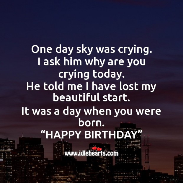 One day sky was crying.  I ask him why are you crying today. Image