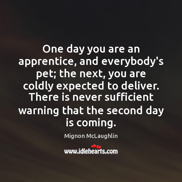 One day you are an apprentice, and everybody’s pet; the next, you Mignon McLaughlin Picture Quote