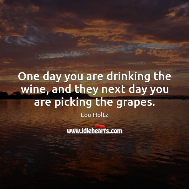 One day you are drinking the wine, and they next day you are picking the grapes. Lou Holtz Picture Quote