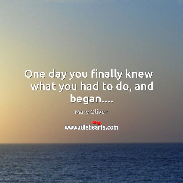 One day you finally knew   what you had to do, and began…. Mary Oliver Picture Quote