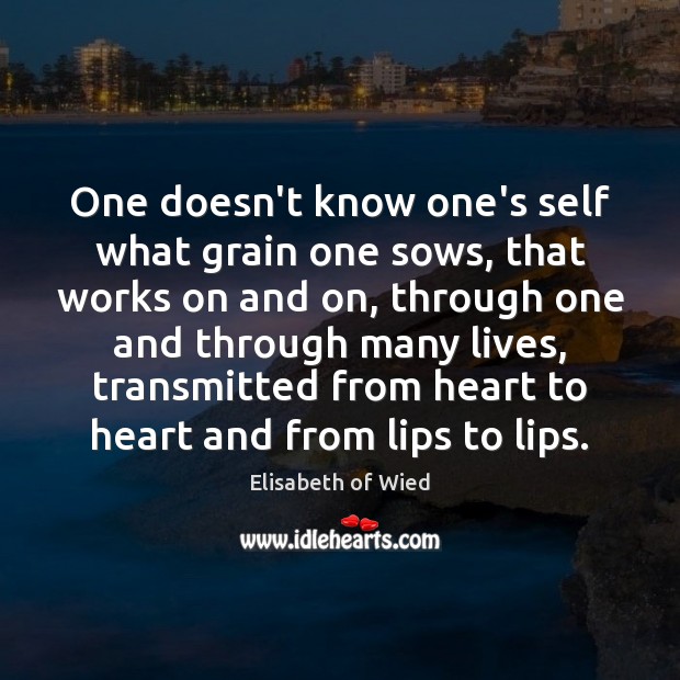 One doesn’t know one’s self what grain one sows, that works on Elisabeth of Wied Picture Quote
