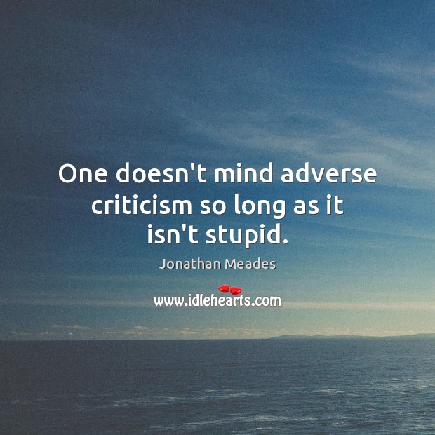 One doesn’t mind adverse criticism so long as it isn’t stupid. Jonathan Meades Picture Quote