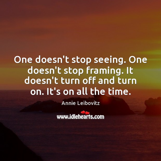 One doesn’t stop seeing. One doesn’t stop framing. It doesn’t turn off Annie Leibovitz Picture Quote