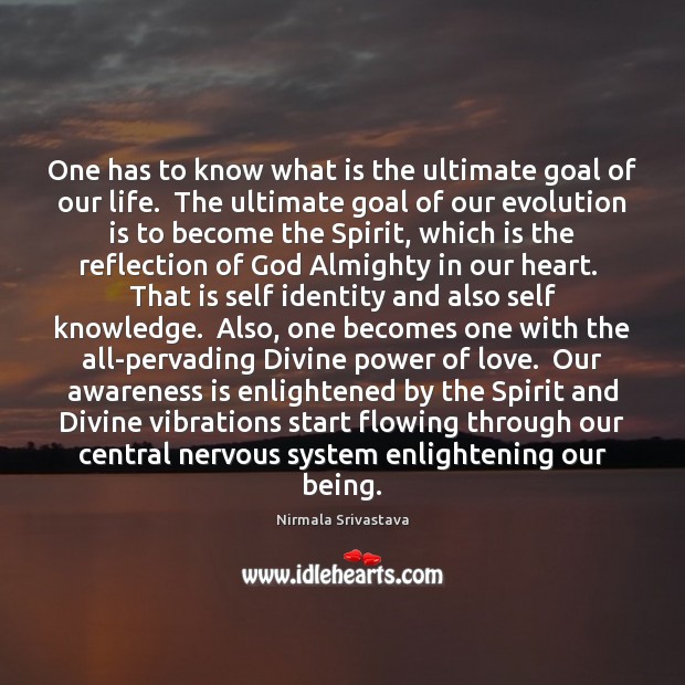 One has to know what is the ultimate goal of our life. Nirmala Srivastava Picture Quote