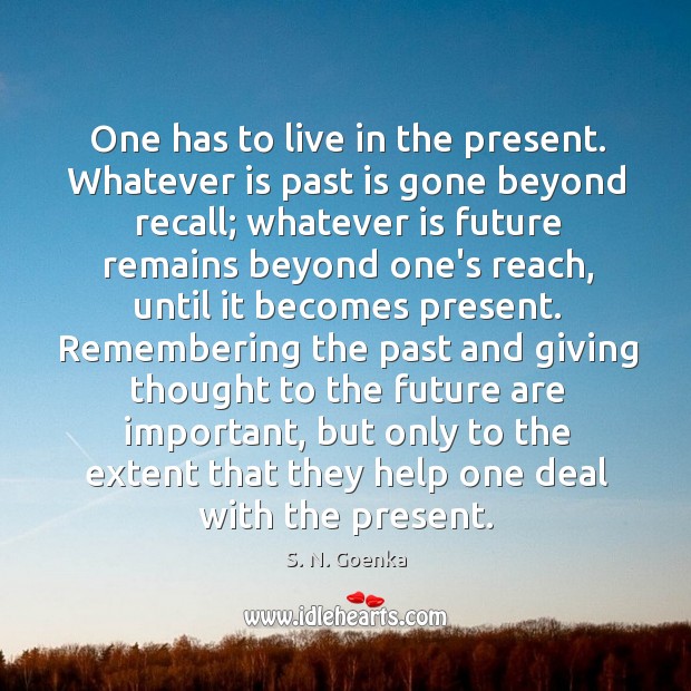 One has to live in the present. Whatever is past is gone S. N. Goenka Picture Quote