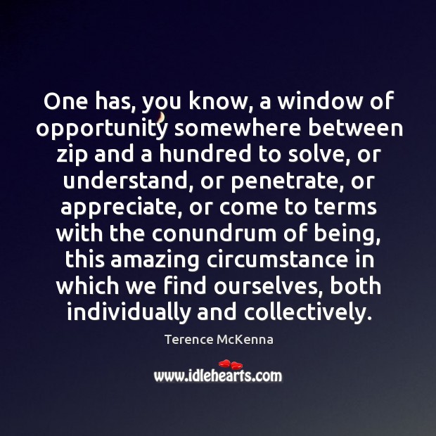 One has, you know, a window of opportunity somewhere between zip and Terence McKenna Picture Quote
