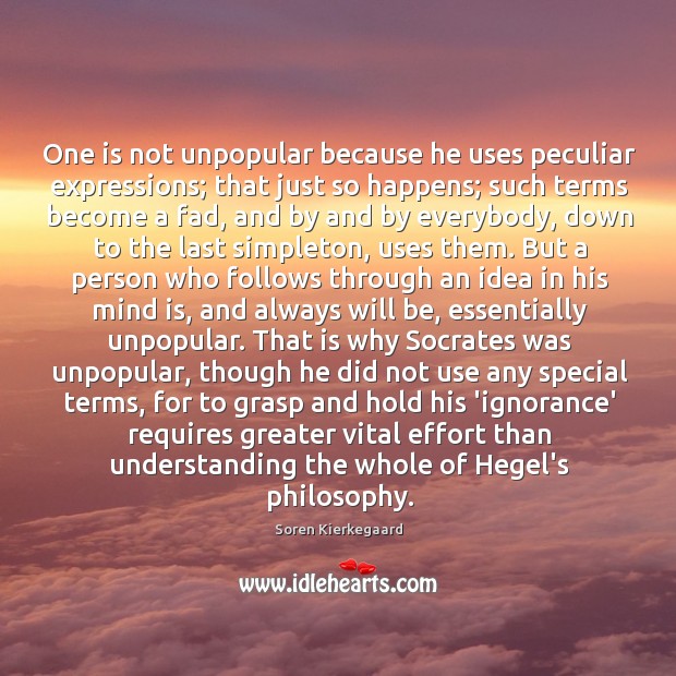 One is not unpopular because he uses peculiar expressions; that just so Soren Kierkegaard Picture Quote