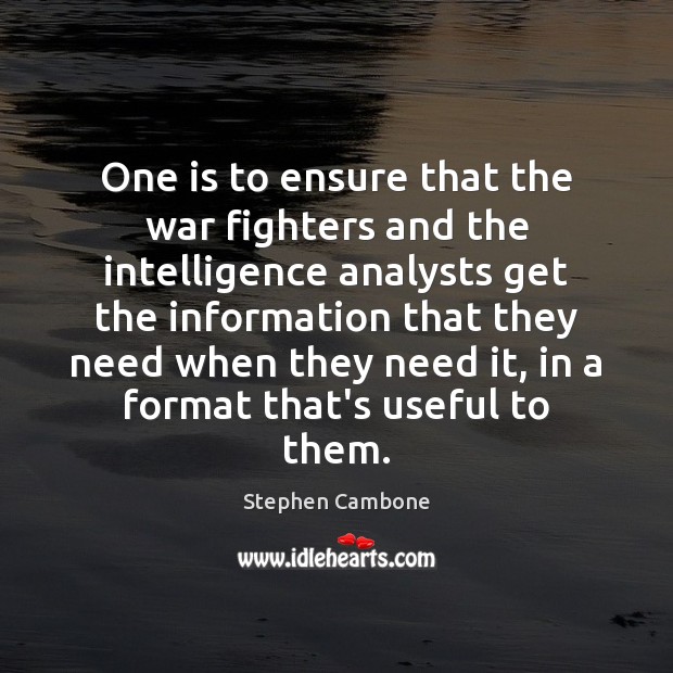 One is to ensure that the war fighters and the intelligence analysts Stephen Cambone Picture Quote