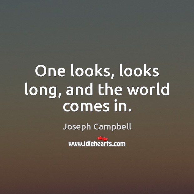 One looks, looks long, and the world comes in. Joseph Campbell Picture Quote