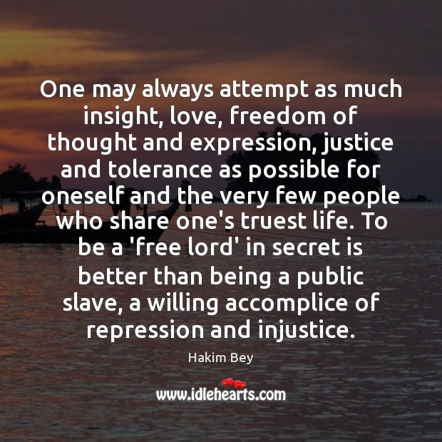 One may always attempt as much insight, love, freedom of thought and Hakim Bey Picture Quote