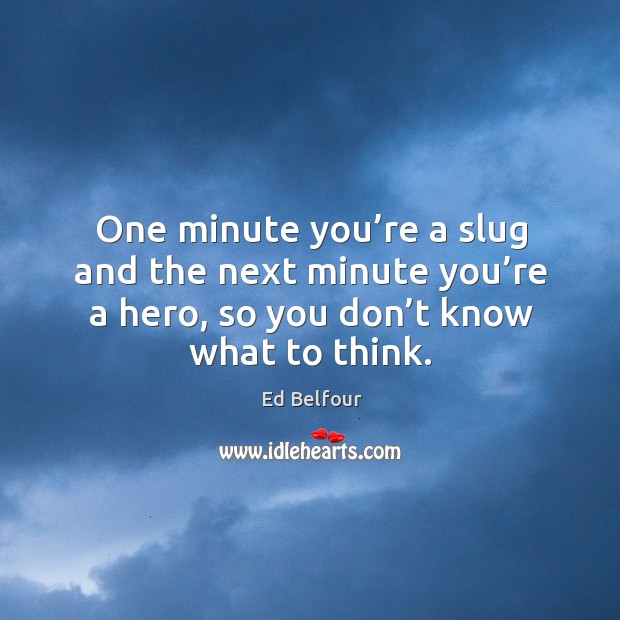 One minute you’re a slug and the next minute you’re a hero, so you don’t know what to think. Ed Belfour Picture Quote