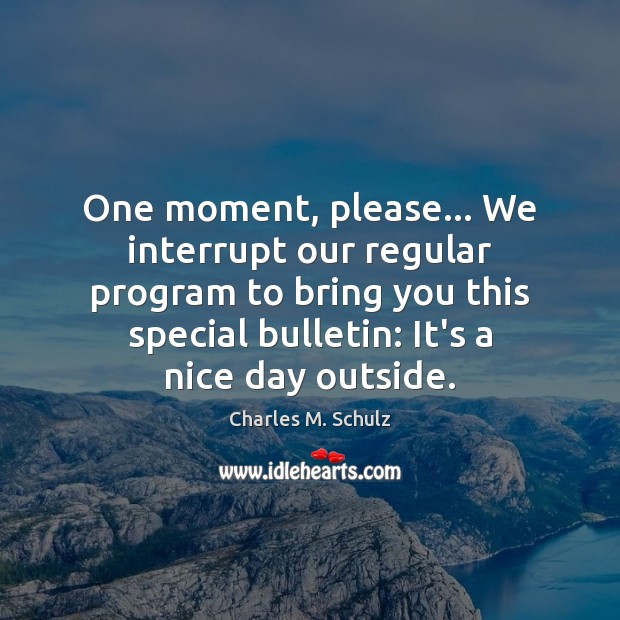 One moment, please… We interrupt our regular program to bring you this Charles M. Schulz Picture Quote