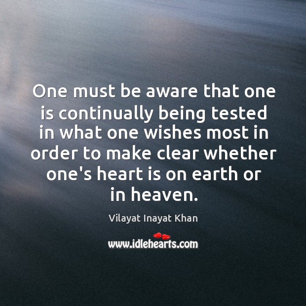 One must be aware that one is continually being tested in what Vilayat Inayat Khan Picture Quote