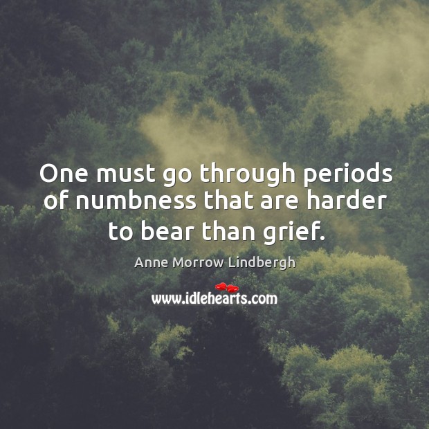 One must go through periods of numbness that are harder to bear than grief. Anne Morrow Lindbergh Picture Quote