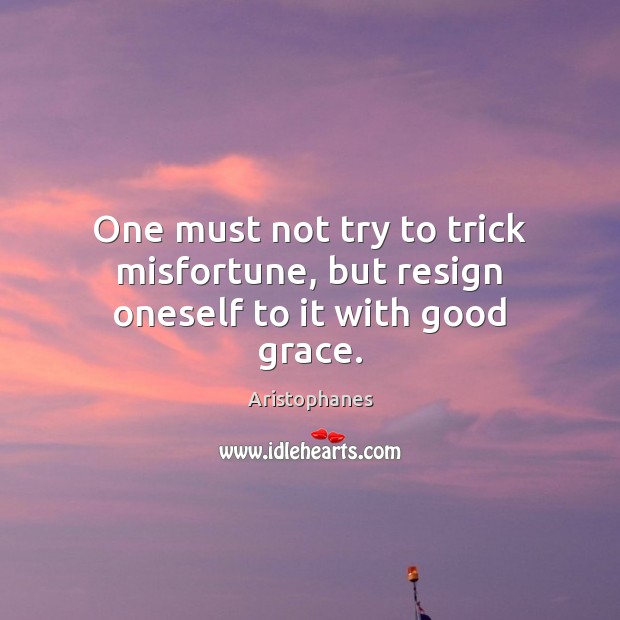 One must not try to trick misfortune, but resign oneself to it with good grace. Aristophanes Picture Quote