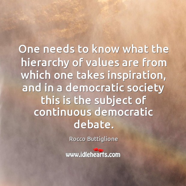 One needs to know what the hierarchy of values are from which one takes inspiration Rocco Buttiglione Picture Quote