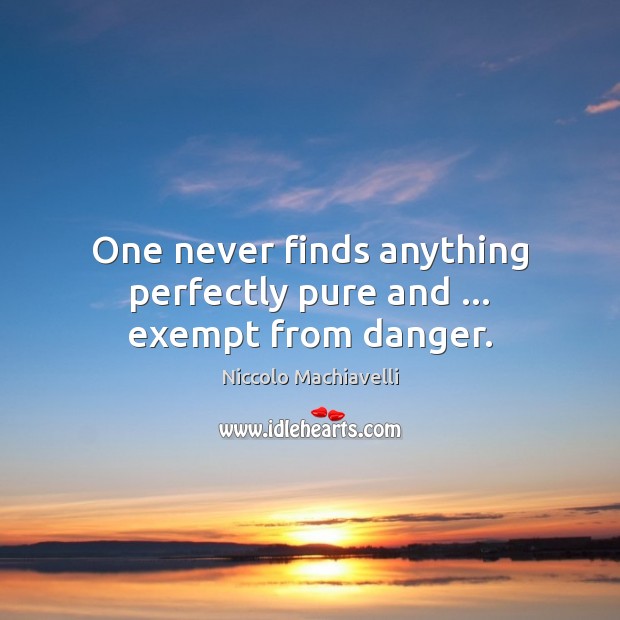 One never finds anything perfectly pure and … exempt from danger. Niccolo Machiavelli Picture Quote