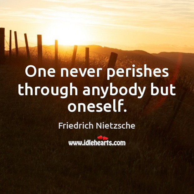 One never perishes through anybody but oneself. Friedrich Nietzsche Picture Quote