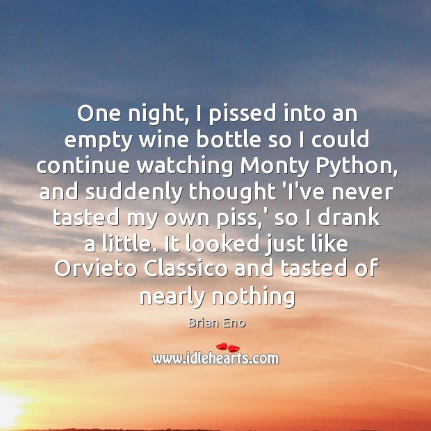 One night, I pissed into an empty wine bottle so I could Brian Eno Picture Quote