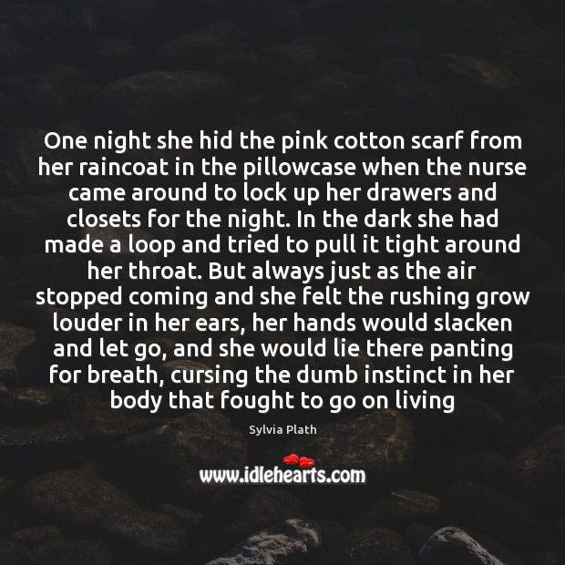 One night she hid the pink cotton scarf from her raincoat in Let Go Quotes Image