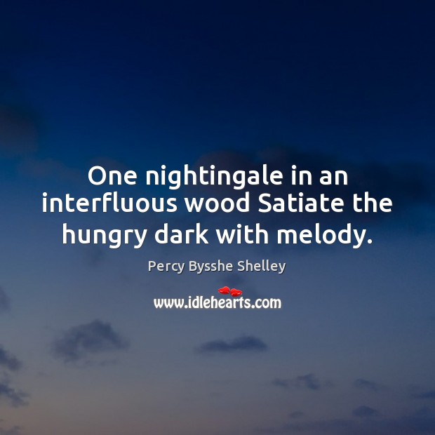 One nightingale in an interfluous wood Satiate the hungry dark with melody. Percy Bysshe Shelley Picture Quote