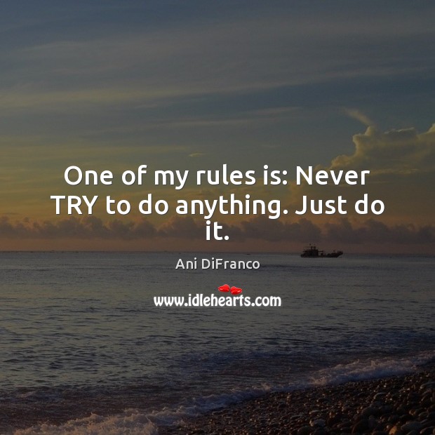 One of my rules is: Never TRY to do anything. Just do it. Ani DiFranco Picture Quote