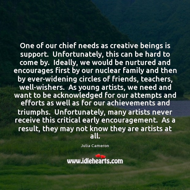 One of our chief needs as creative beings is support.  Unfortunately, this Julia Cameron Picture Quote