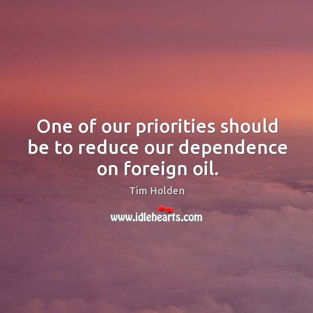 One of our priorities should be to reduce our dependence on foreign oil. Tim Holden Picture Quote