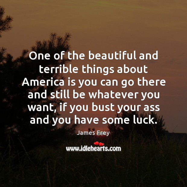 One of the beautiful and terrible things about America is you can James Frey Picture Quote