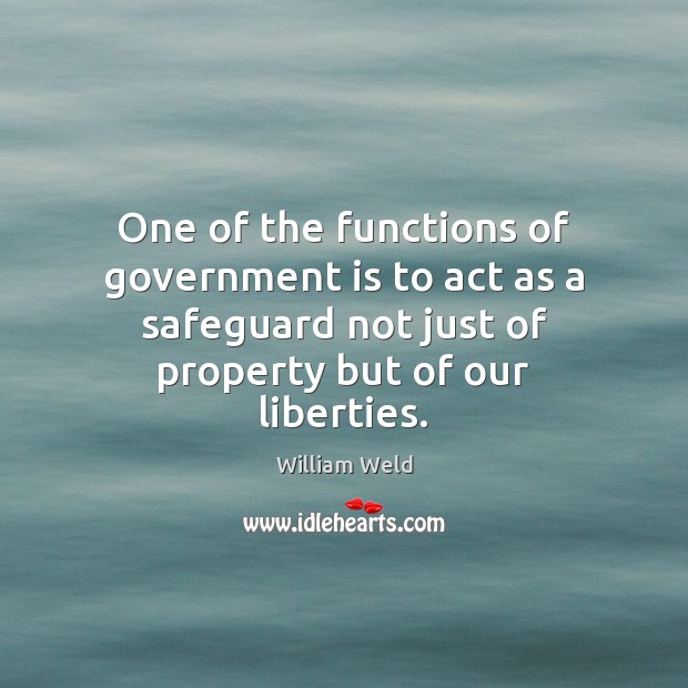 One of the functions of government is to act as a safeguard William Weld Picture Quote