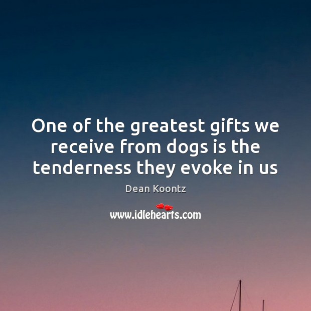 One of the greatest gifts we receive from dogs is the tenderness they evoke in us Dean Koontz Picture Quote
