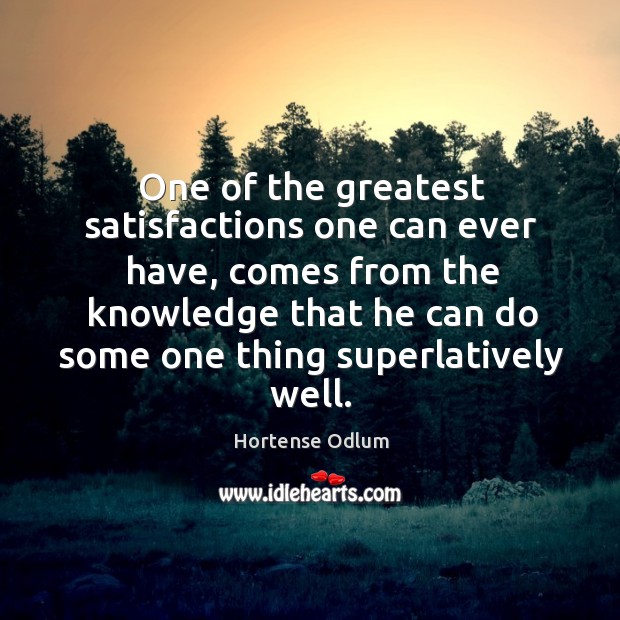 One of the greatest satisfactions one can ever have, comes from the knowledge that Hortense Odlum Picture Quote