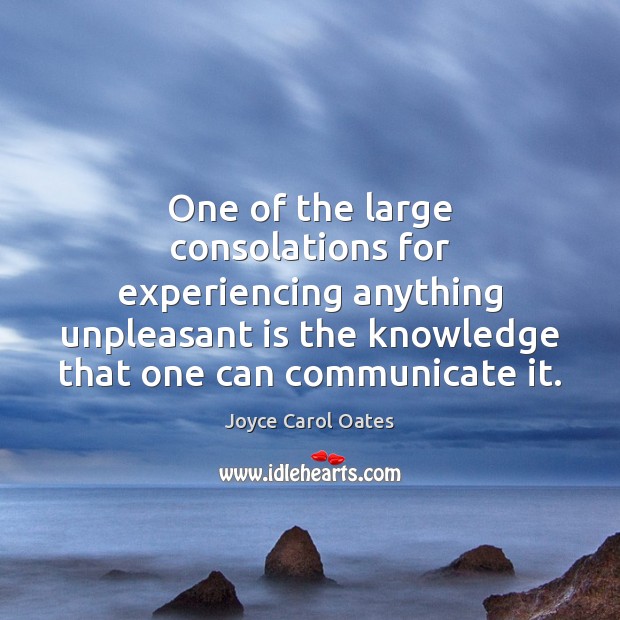 One of the large consolations for experiencing anything unpleasant is the knowledge Joyce Carol Oates Picture Quote
