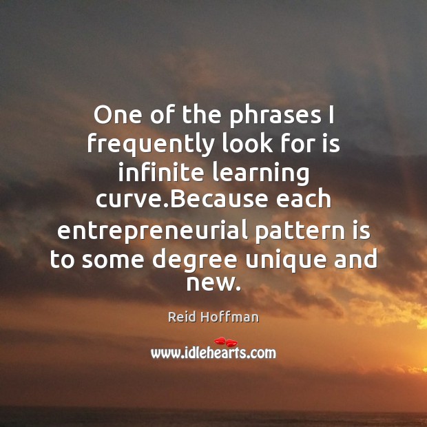 One of the phrases I frequently look for is infinite learning curve. Reid Hoffman Picture Quote