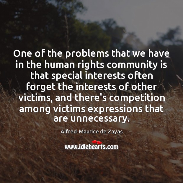 One of the problems that we have in the human rights community Alfred-Maurice de Zayas Picture Quote