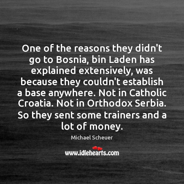 One of the reasons they didn’t go to Bosnia, bin Laden has Michael Scheuer Picture Quote