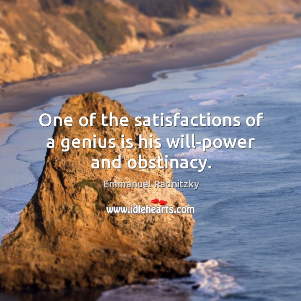 One of the satisfactions of a genius is his will-power and obstinacy. Emmanuel Radnitzky Picture Quote