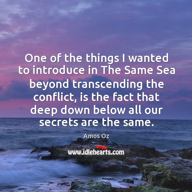 One of the things I wanted to introduce in the same sea beyond transcending the conflict Amos Oz Picture Quote