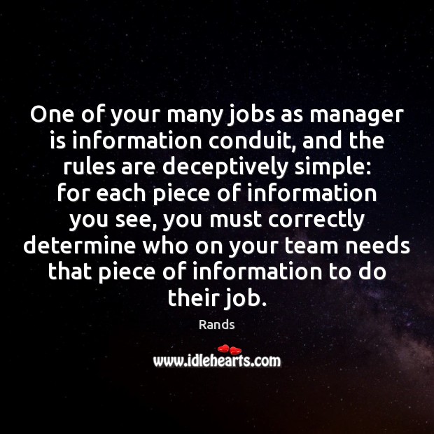 One of your many jobs as manager is information conduit, and the Rands Picture Quote