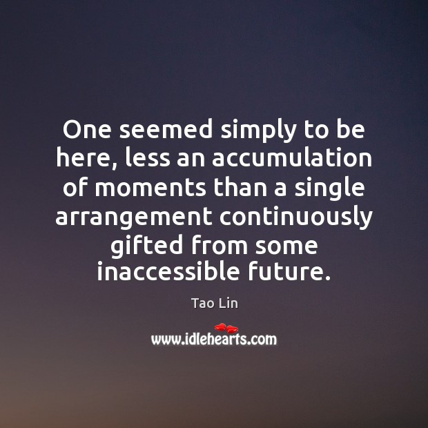 One seemed simply to be here, less an accumulation of moments than Tao Lin Picture Quote