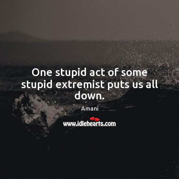 One stupid act of some stupid extremist puts us all down. Amani Picture Quote