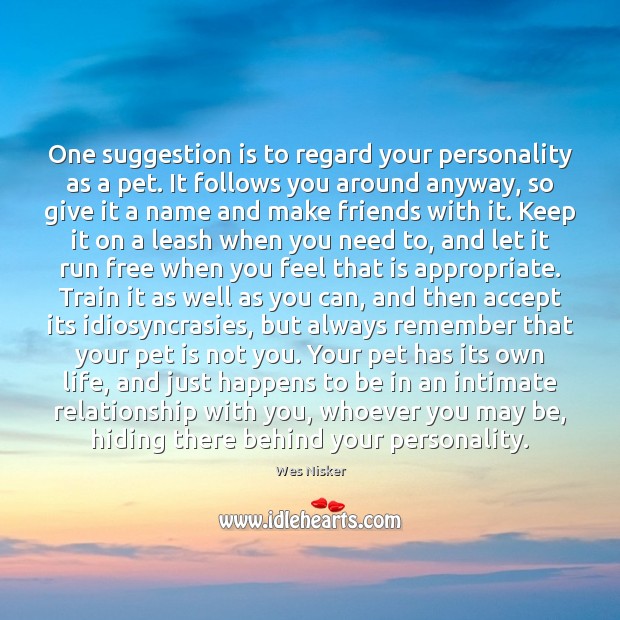 One suggestion is to regard your personality as a pet. It follows Wes Nisker Picture Quote