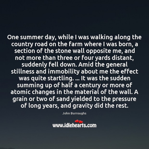 One summer day, while I was walking along the country road on John Burroughs Picture Quote