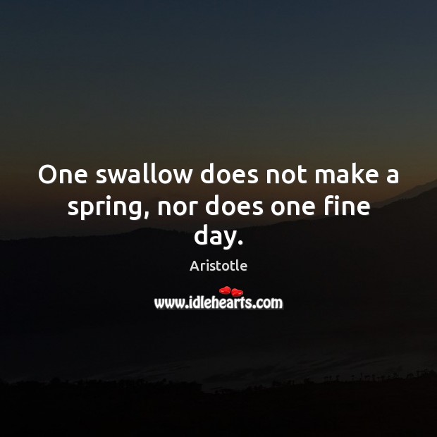 One swallow does not make a spring, nor does one fine day. Aristotle Picture Quote