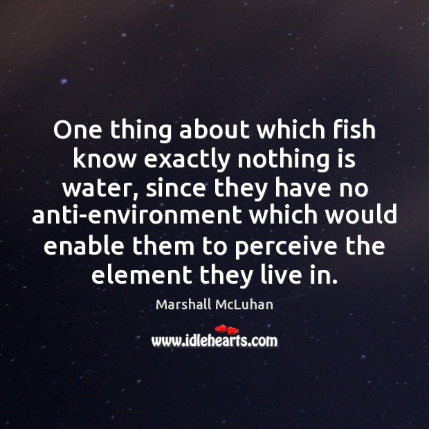 One thing about which fish know exactly nothing is water, since they Marshall McLuhan Picture Quote
