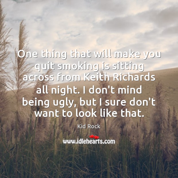 One thing that will make you quit smoking is sitting across from Kid Rock Picture Quote