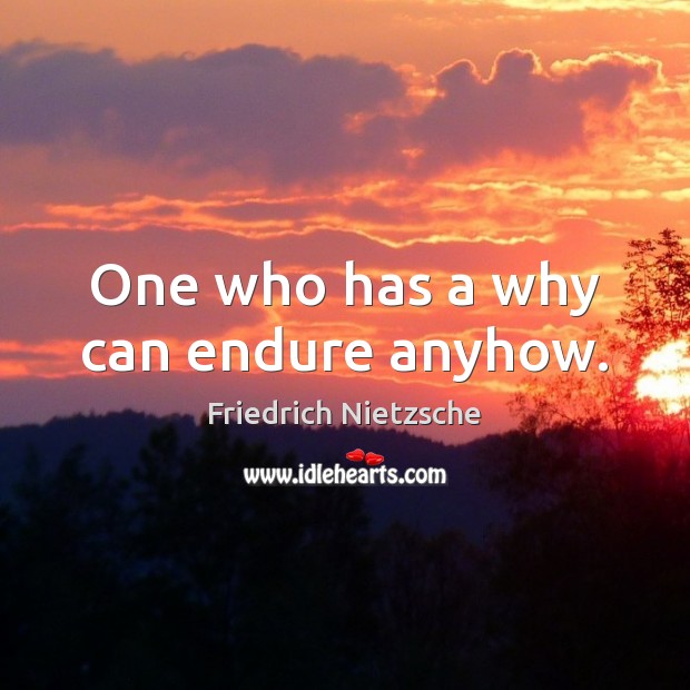 One who has a why can endure anyhow. Friedrich Nietzsche Picture Quote