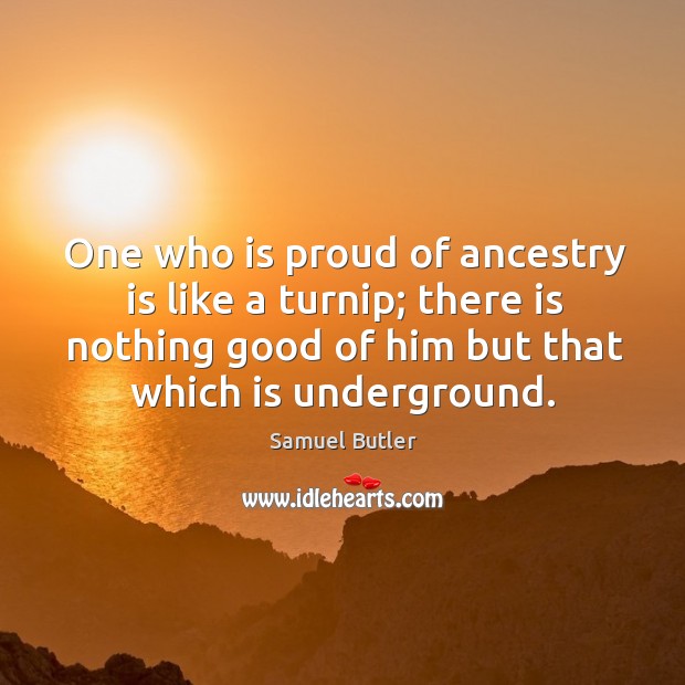 One who is proud of ancestry is like a turnip; there is nothing good of him but that which is underground. Image
