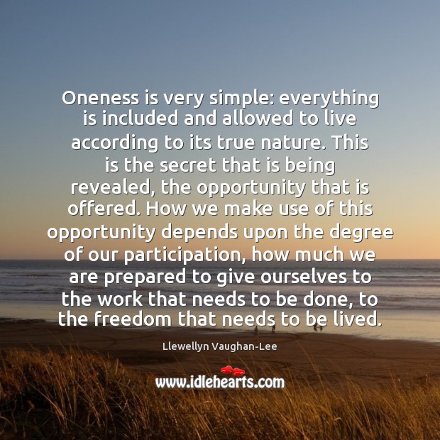 Oneness is very simple: everything is included and allowed to live according Image