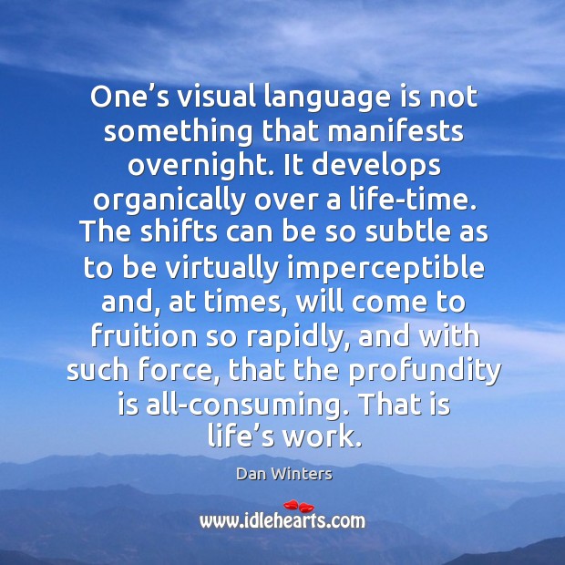 One’s visual language is not something that manifests overnight. It develops Dan Winters Picture Quote